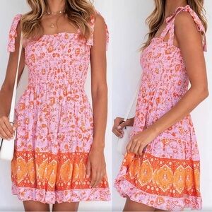 Zesica Boho Floral Tie Strap Dress